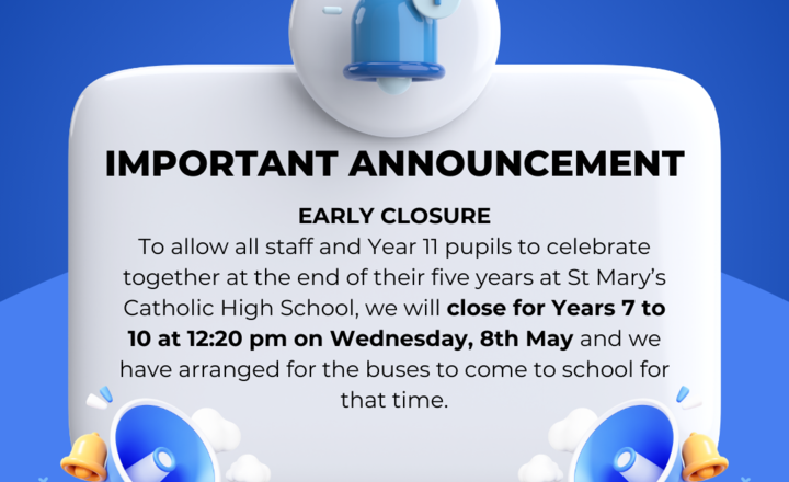 Image of Early Closure Wednesday 8 May 2024